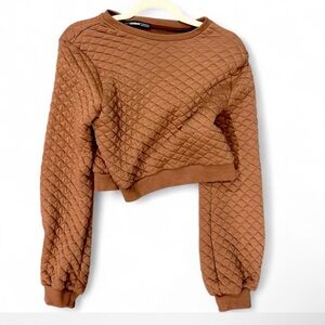 Threadbare Quilted Brown Crop Sweater Top